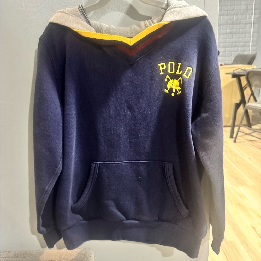Polo by Ralph Lauren boy’s Navy Hooded Sweatshirt with Yellow Logo